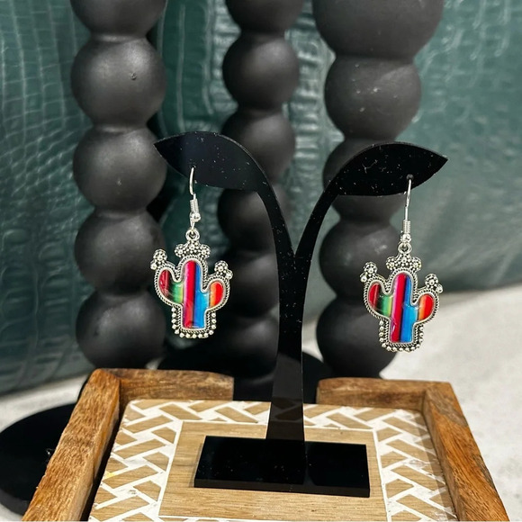 🌟NEW🌟Multicolored Silver Plated Cactus Earrings - Picture 3 of 3